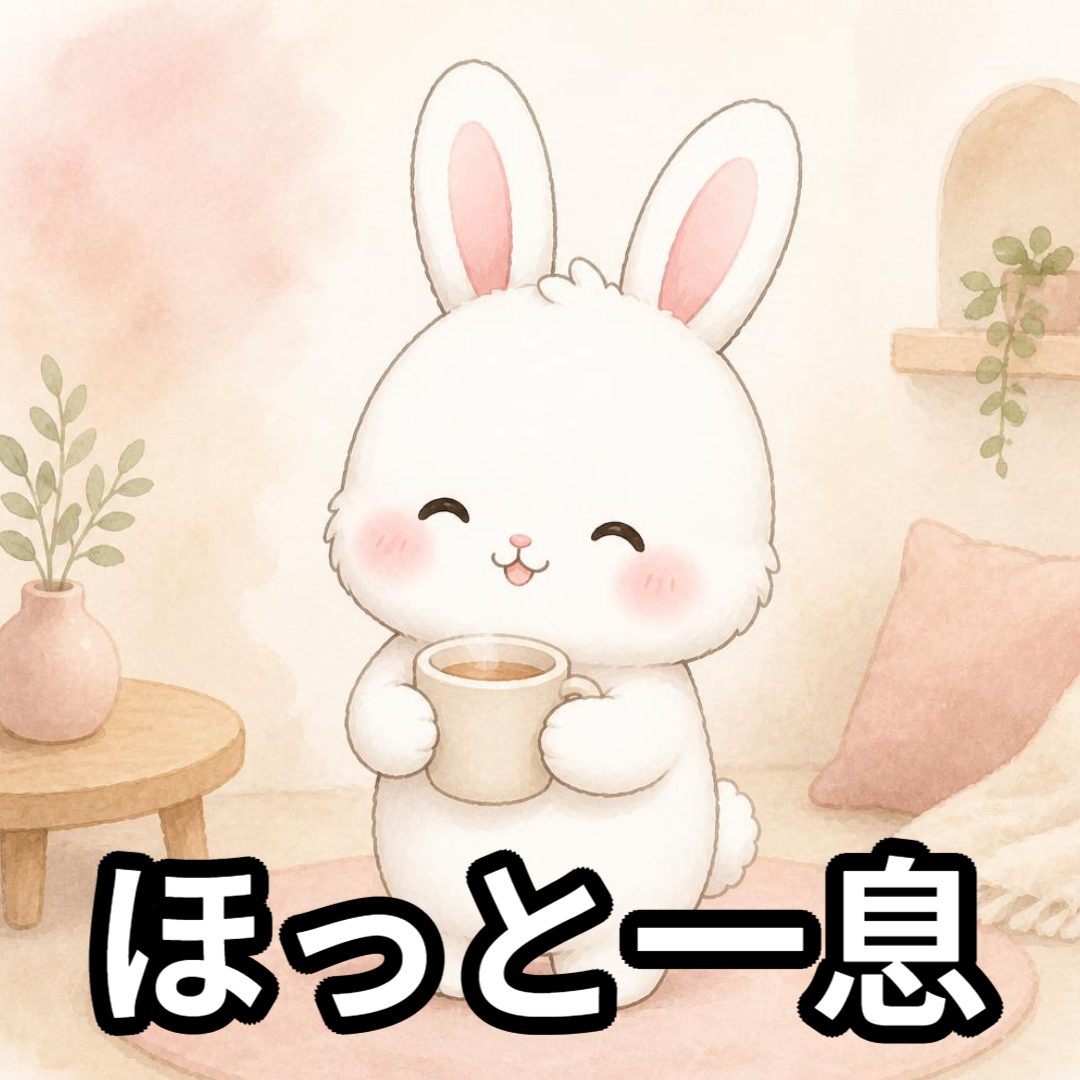 制作例:ほっと一息と伝える白いうさぎ